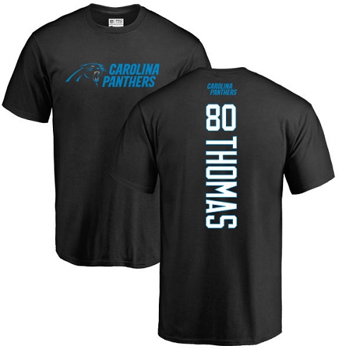 Carolina Panthers Men Black Ian Thomas Backer NFL Football #80 T Shirt
